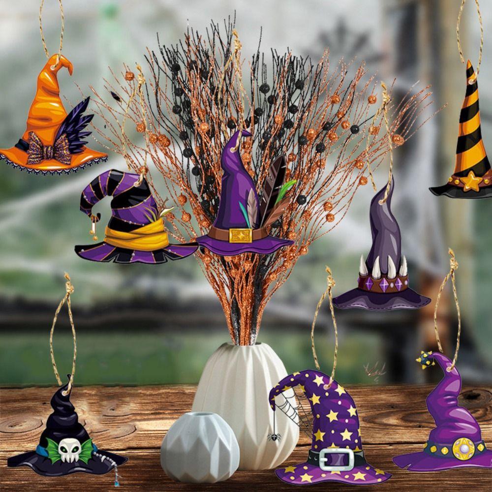 

8Pcs Paper Halloween Hanging Witch Hat Pendant Decorative Halloween Hanging Tag Decor Props 8Pcs