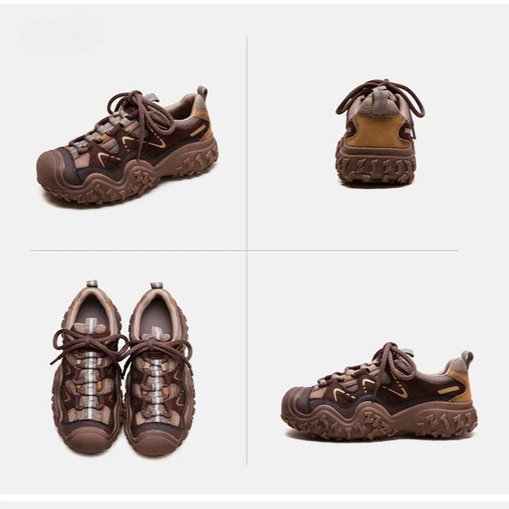 Johnature Casual Outdoor Sports Lace Up Clunky Sneaker Mixed Colors Comfortable And Versatile Women's Shoes