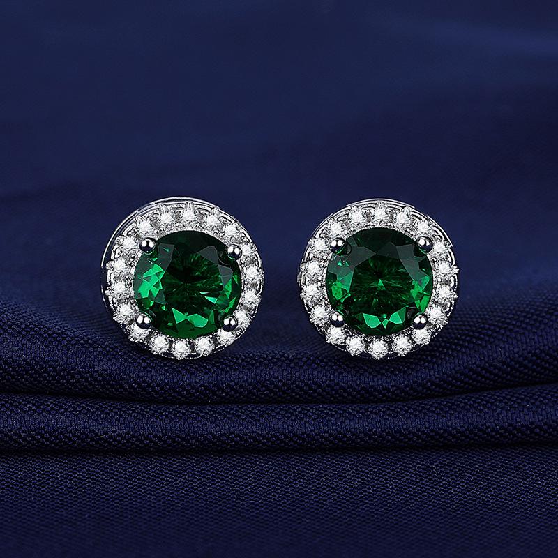 Copper-Plated White Gold Zircon Stud Earrings - Women's Colored Gemstone Jewelry