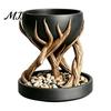 Indoor Plant Container 3D Printed Tree Root Planter, Bionic Wood Textured Flower Pot with Makeup Brush Organizer Drainage Hole, Succulent Desk