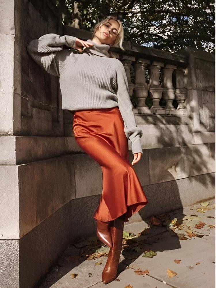 2023 Autumn Women's High Elastic Satin Short Skirt with Modern Design