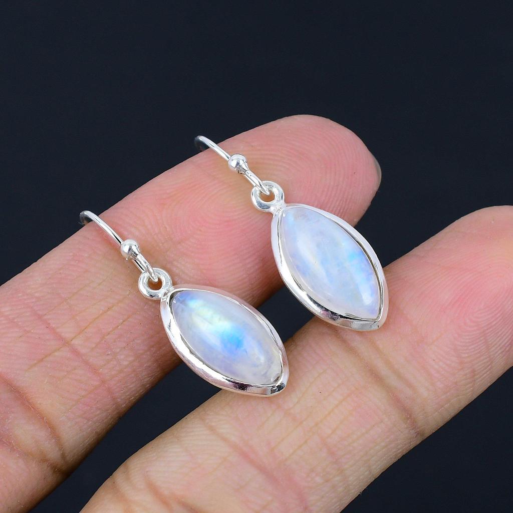 Natural Rainbow Moonstone Gemstone 925 Sterling Silver Marquise