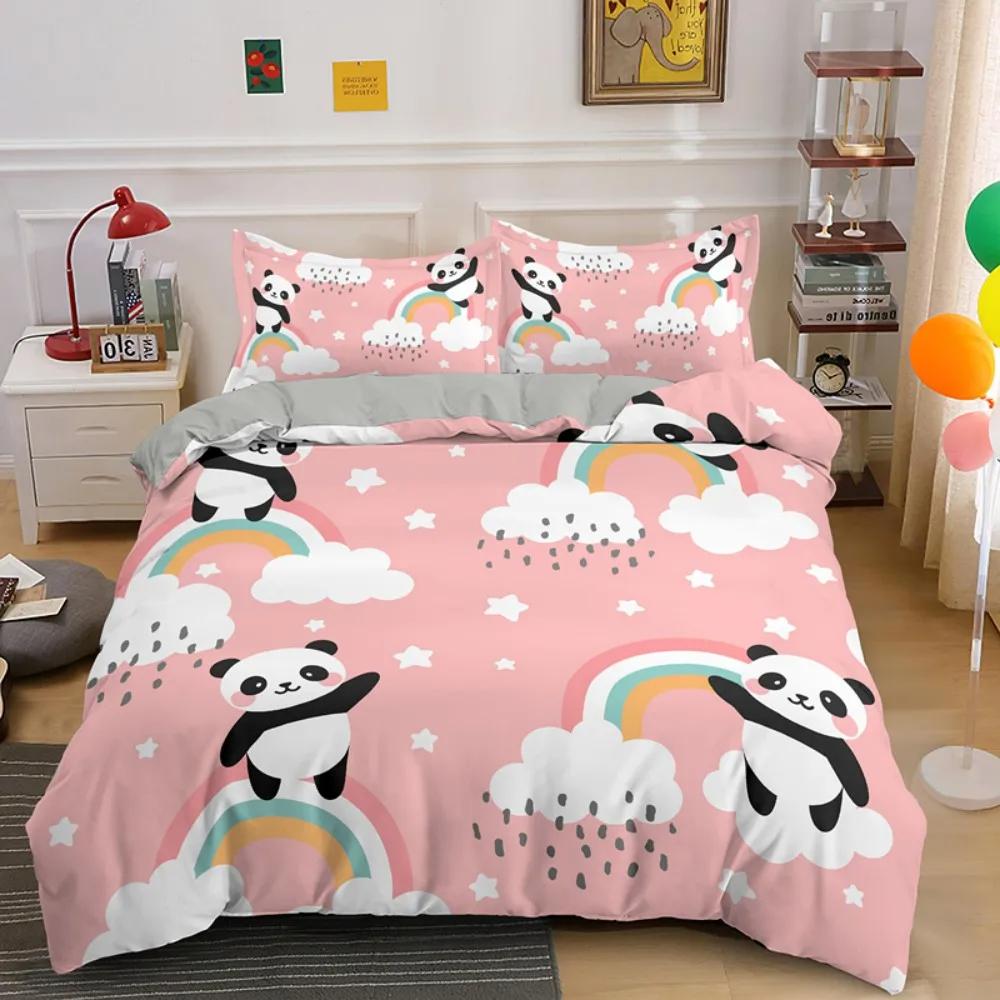 Lovely Cartoon Panda Bedding Sets Printed Duvet Cover Set For Boys Girls 135x200 Duvet Cover King Single Double Size Room Decor
