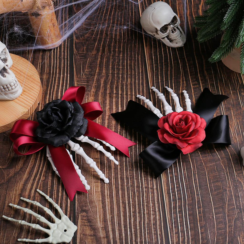 Halloween Skeleton, Hand Skeleton Hair Clip, Ghost Festival, Horror, Rose Bow, Ghost Hand Side Clip Hair Ornament, Party Hair Clip