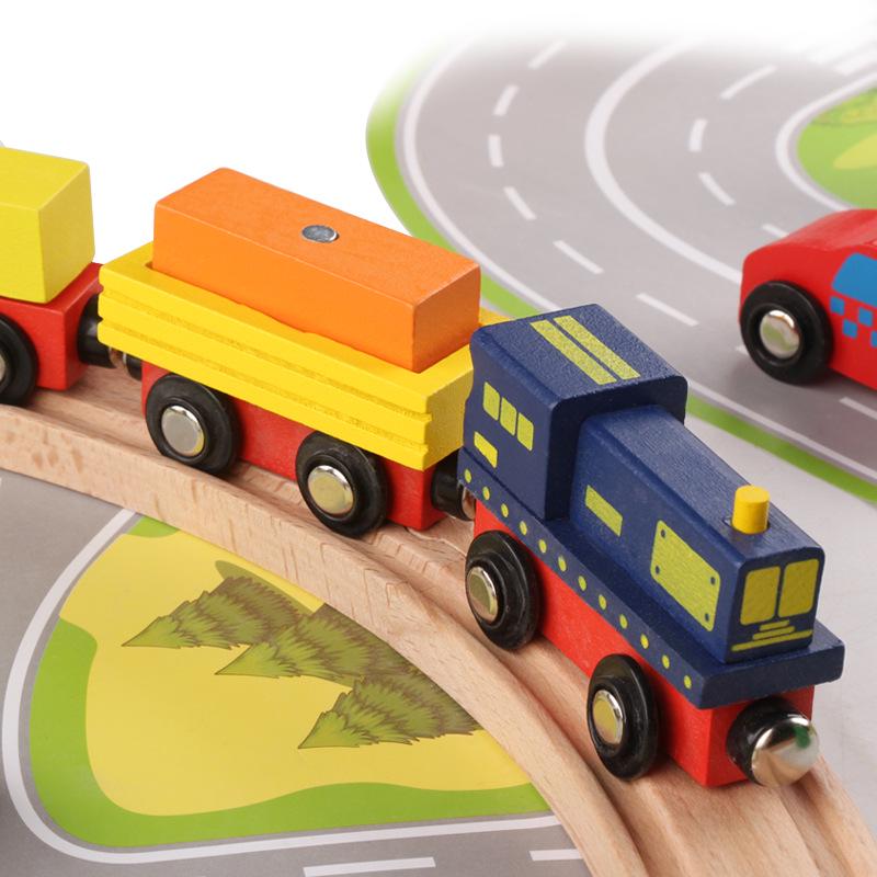 Children'S Wooden Early Education 82 Pieces Simulation Track Small Train Urban Traffic Road Parent-Child Set Toys
