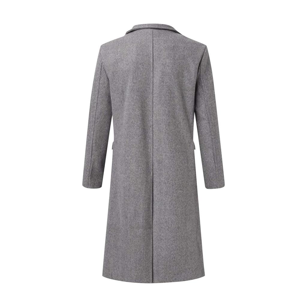 Herre Lang Ensfarget Enkeltkneppet Langermet Ullkåpe Casual Slim Trendy Vindjakke