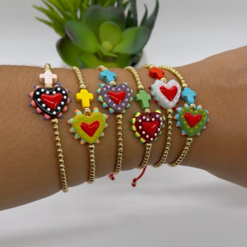 Women Bohemian Beaded Bracelet Colorful Heart & Star Charms Adjustable Chain Perfect For Daily Wear Vacation And Holiday Gift