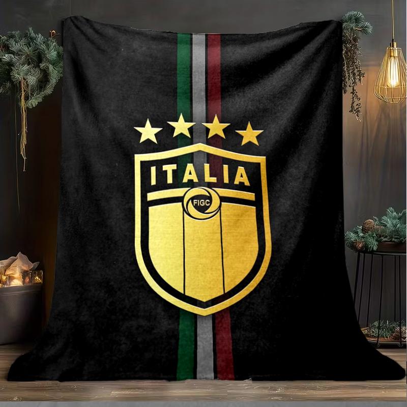 1PC Italian Football Crest Printed Soft Flannel Blanket Throw for Adult Bedroom Living Room Sofa Camping Travel Fan gifts Christmas Gifts