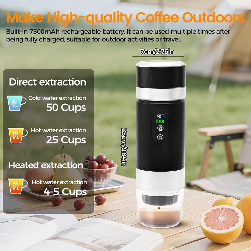 Portable Outin espresso machine coffee machine, 3-in-1 travel coffee maker, electric heater, rechargeable 12V coffee maker