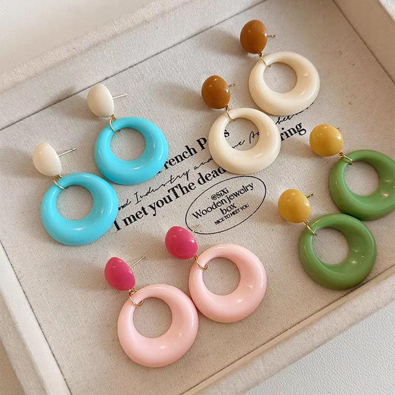 Nye Trendy Store Akrylharpiks Dangle Drop Øredobber For Kvinner Lange Geometriske Runde Hengende Øredobber For Jenter Reise Koreansk Smykke