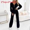 Womens Autumn Winter Hoodie Zipper Jumpsuit With Polyester Spandex For Casual Wear