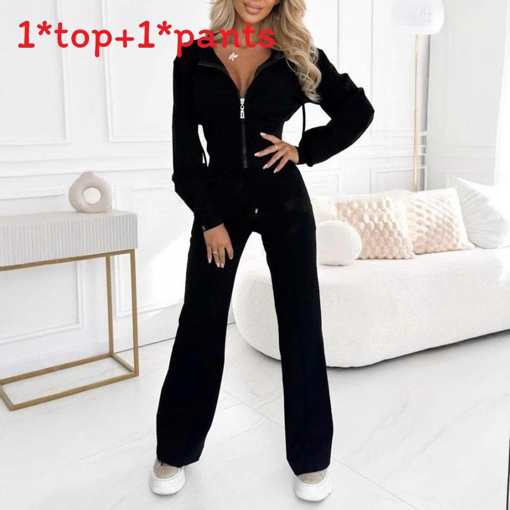 Womens Autumn Winter Hoodie Zipper Jumpsuit With Polyester Spandex For Casual Wear