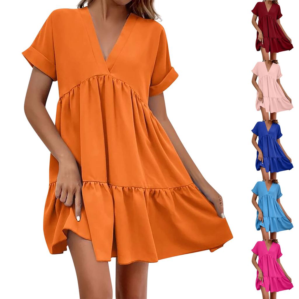 Sieviešu vasaras modes Solid Sexy V kakla ar īsām piedurknēm Beach Flowy Party Maxi