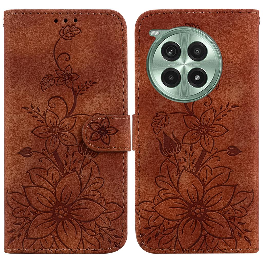 For OnePlus Ace 3 Pro 5G Stand Case Lily Flower Imprint Leather Phone Cover