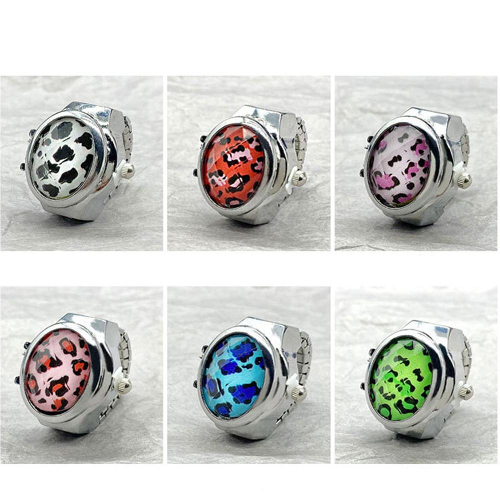 Finger Ring Quartz Watch Charm Opal Inlay Stainless Steel Elastic Band