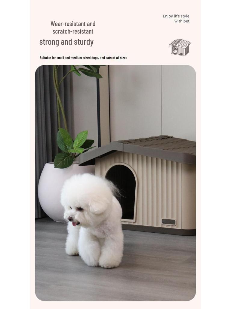 Rainproof Insulated Semi-Enclosed Small Dog House for Indoor/Outdoor Use