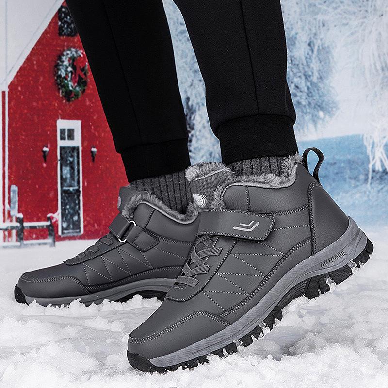 Women's Waterproof Non-Slip Warm Leather Snow Boots with Plus Velvet, Mid-Aged Comfort, Winter Cotton Walking Shoes