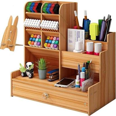 Wood Pen Stand Desk Organizer Pencil Holder Table Organizer For Study Table Stationary Organizers For Office (Diy), Brown