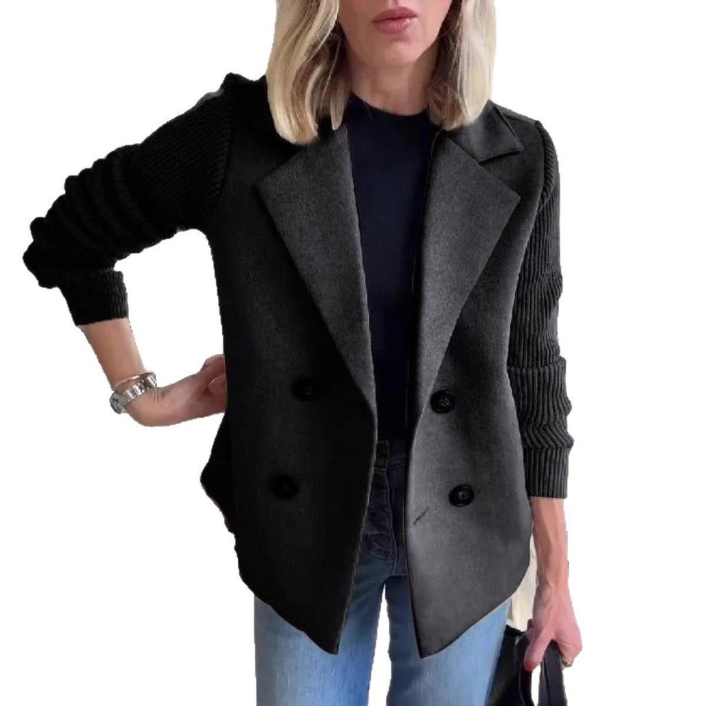 Autumn/Winter 2025 European & American Women's Knitted Sleeve Suit Collar Woolen Coat