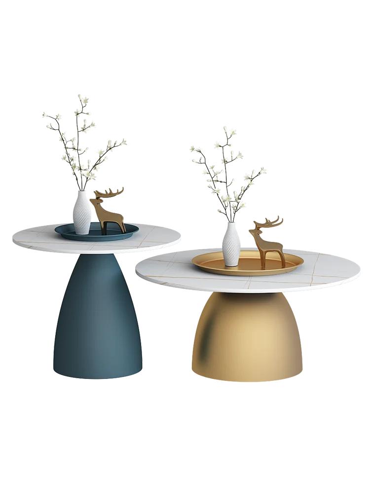 Light Luxury Rock Board Coffee Table Creative Living Room Furniture Sofa Round Side Table Nordic Small Apartment Round Table