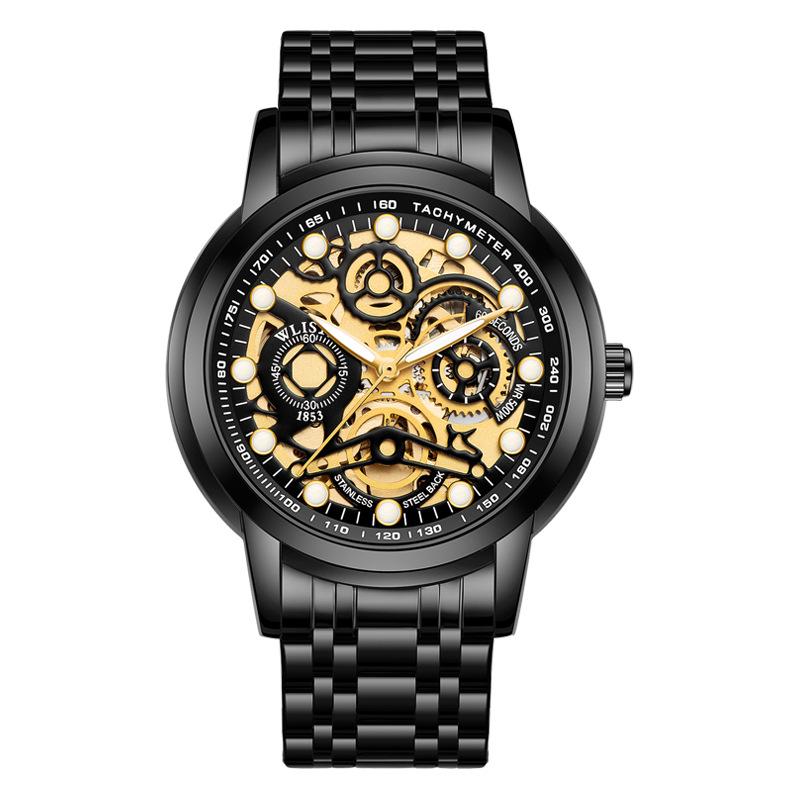 Men s Sport Fully Automatic Mechanical Watch with Transparent Back - High-End Business Design