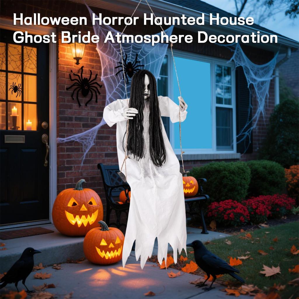 Hanging Ghost Bride Halloween Decoration Prop Haunted House Hanging Figure for Indoor Outdoor Party Scary Themed Decoration