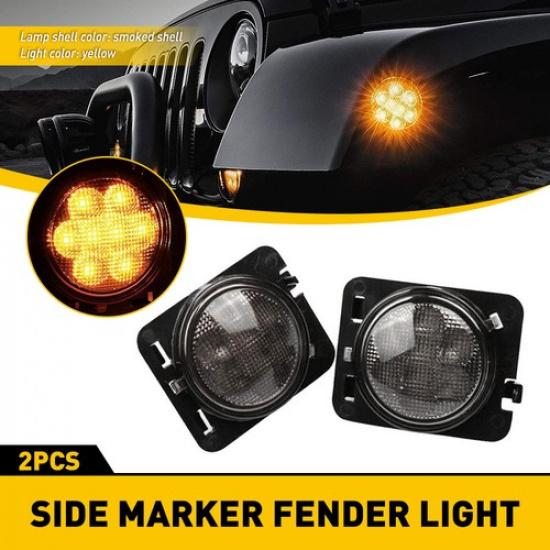 LED Side Marker Indicator Amber Lights Smoked Lens For Wrangler Jeep JK 2007-18