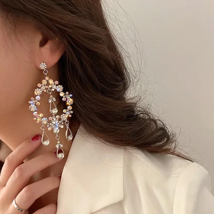Hollow Out Earrings for Women 2024 Temperament Fringe Exaggerate Drop Earring Long Personality Wedding Zircon Girl Gift