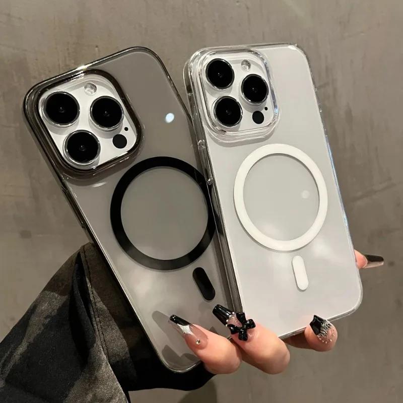Ultra Thin Transparent Hard Phone Case For iPhone 15 17 Air 16 14 13 12 Pro Max Plus Magsafe Wireless Charge Magnetic Funda Capa