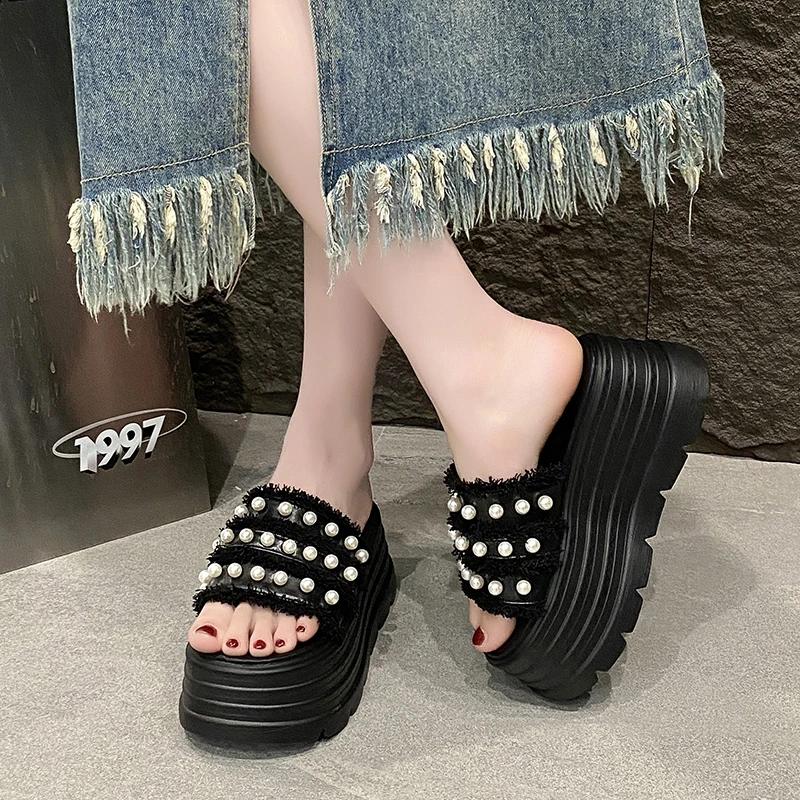 Fashion 8CM Summer High Platform Women Sandals Wedge Heels Slippers Fashion New Beach Outside Chunky Sandals Comfort Casual Slides Woman