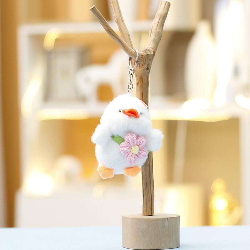 Plush Toy Flower Small Yellow Duck With Keychain For Kids Gift Or Bag Decor