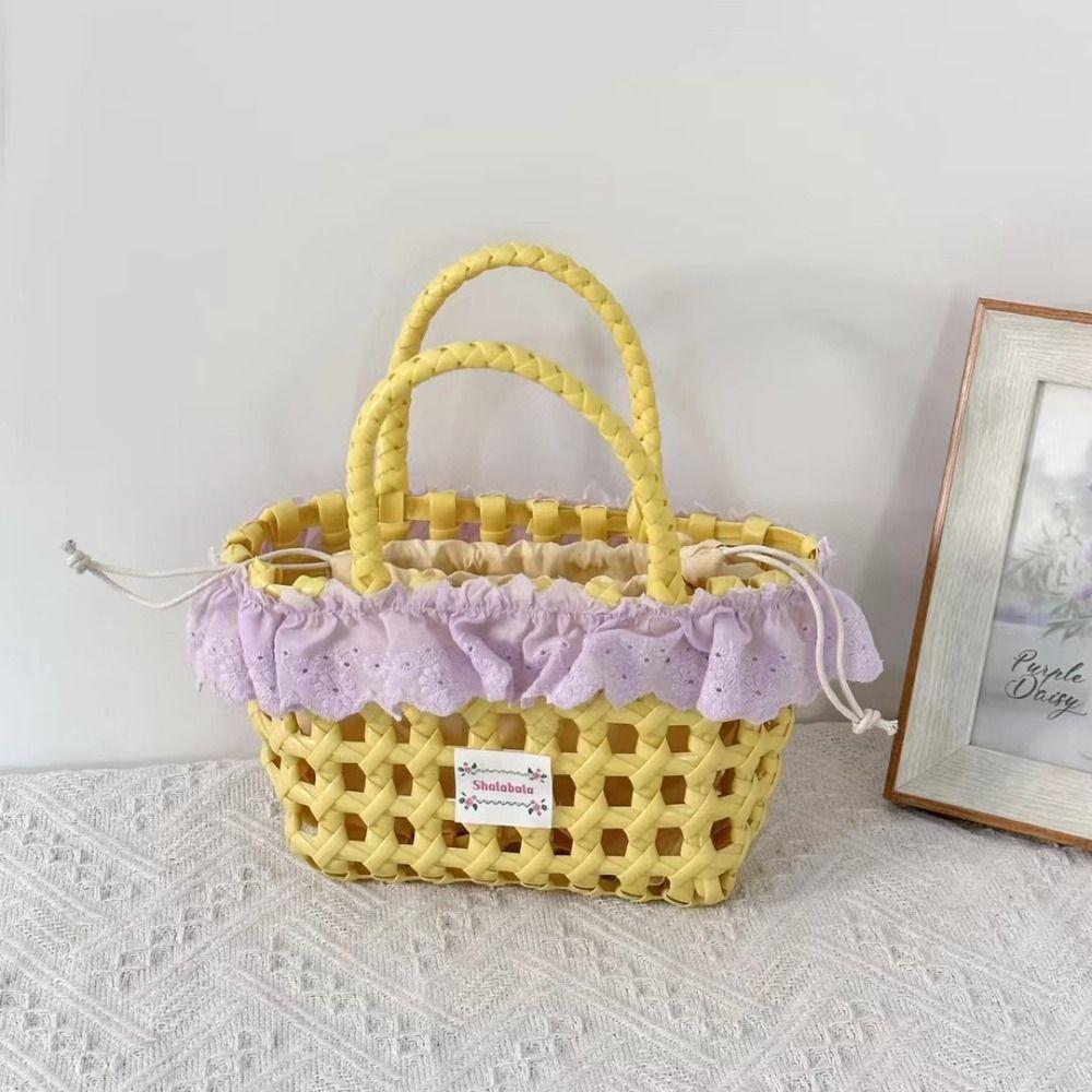 Casual PVC Hollow Weave Bag Large Capacity Vacation Style Vegetable Basket Bags Shoulder Bags