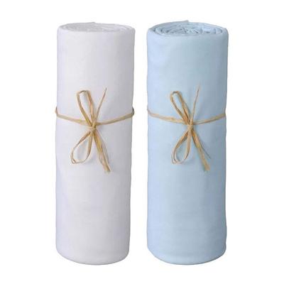 Set of 2 Fitted Sheets for Baby Bed 60 X 120 Cm / 100% Cotton / 57 Threads/cm² - 1 White + 1 Sky Blue
