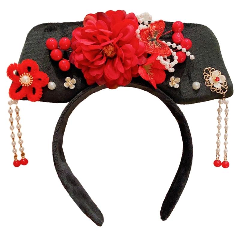Chinese Princess Hairbands Traditional Headbands Princess Headpiece Costume Chinese Princess Qitou with Flower