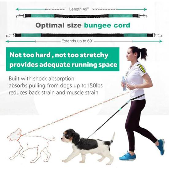 Dog Leash with Waist Bag Reflective Retractable Leash for Two Dogs Hands-Free Running Leash with Padded Handles Night Safety Walking Gear