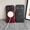 For iPhone 17 Pro Magnetic Case Calf Texture PU+TPU+PC Kickstand Phone Cover