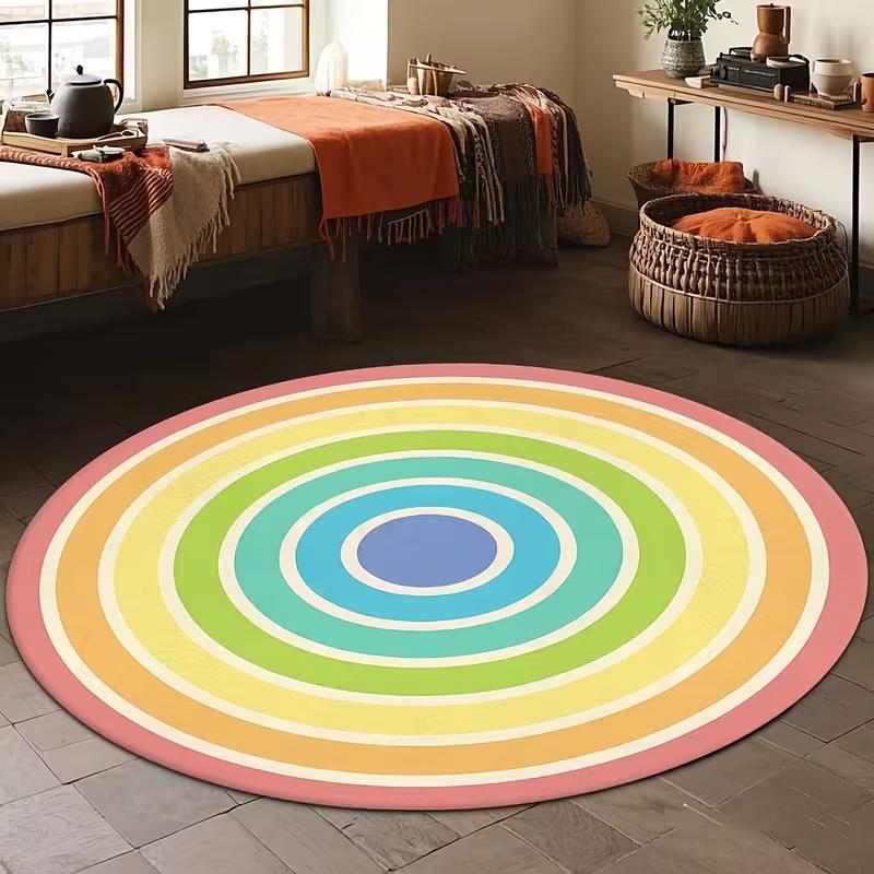 

Realistic Black Bear & Pine Forest Round Rug, 2D Falt Indoor with Bear Paw Print Design for Cabin, Lodge, Living Room -washable 80cm