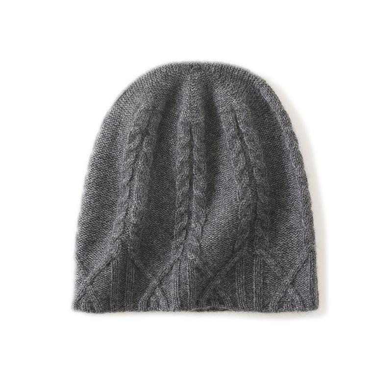 Cashmere Autumn and Winter New High End Solid Color Twisted Flower Thickened Warm and Fashionable Knitted Casual Hat for Women
