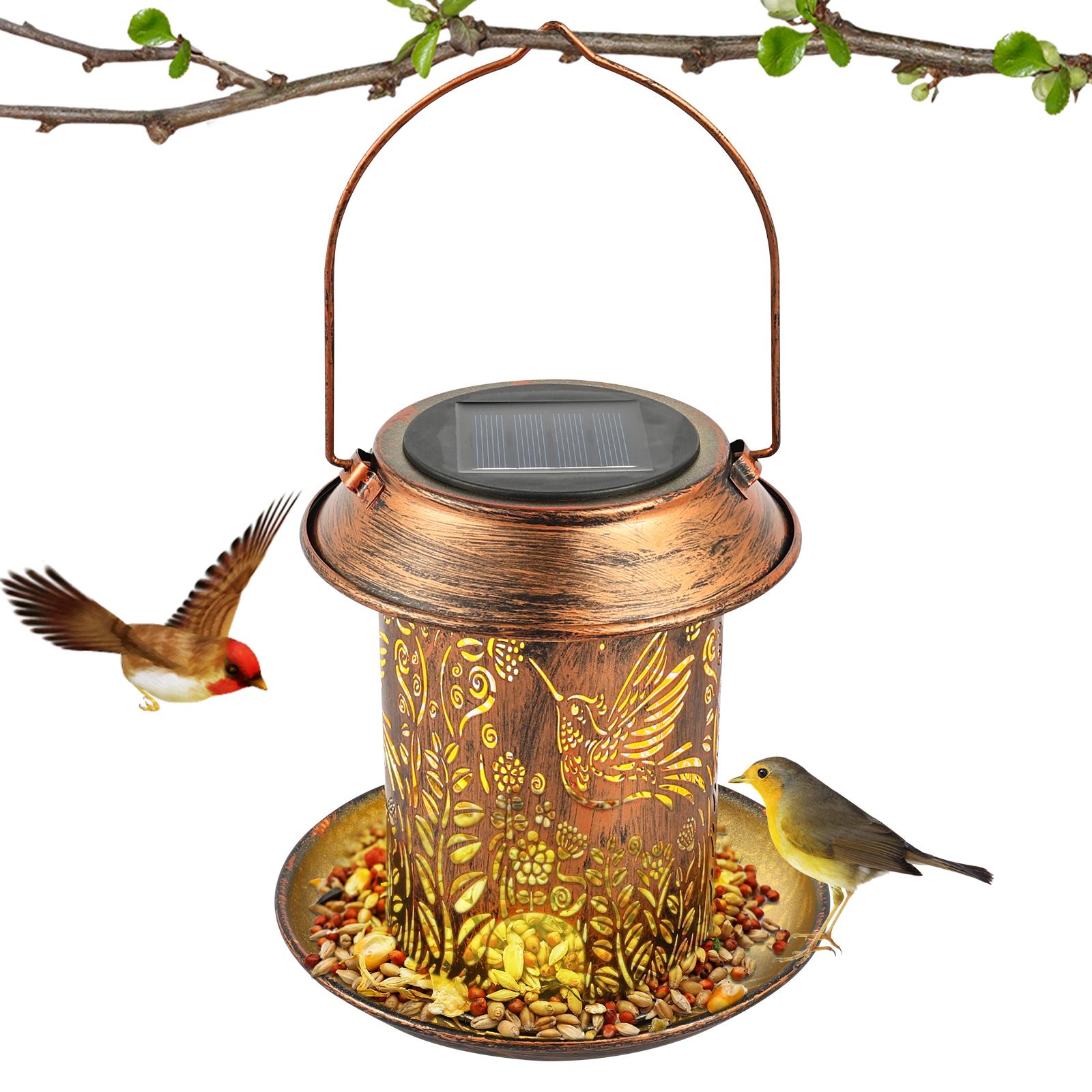 Solar Lantern Bird Feeder for Outside Hummingbird Metal Wild Bird Feeder Hanging Outdoor Garden Ornament Waterproof Light