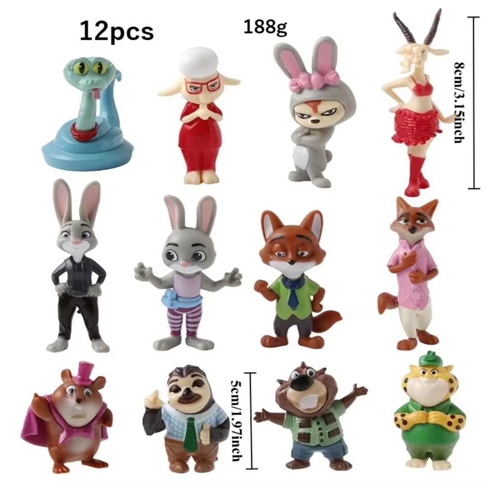 

12-Piece Zootopia Cartoon Anime Figurine Set Nick Wilde Judy Hopps Action Figures Room Decor Ornaments Cake Toppers 12pcs