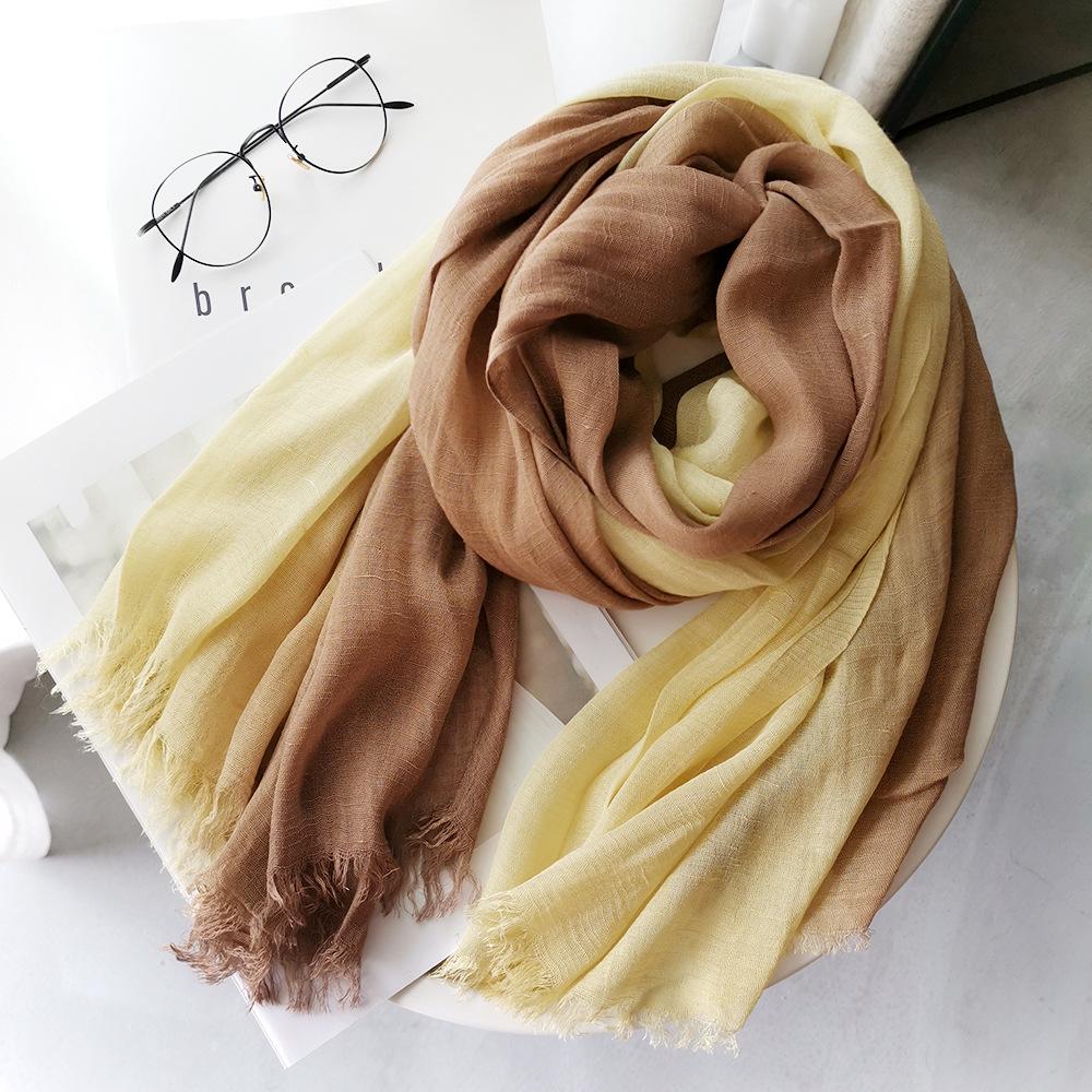 Gradient Color Block Bamboo Yarn Scarf for Women - Japanese Korean Mori Girl Style, Autumn Winter Cotton Linen Flax Shawl