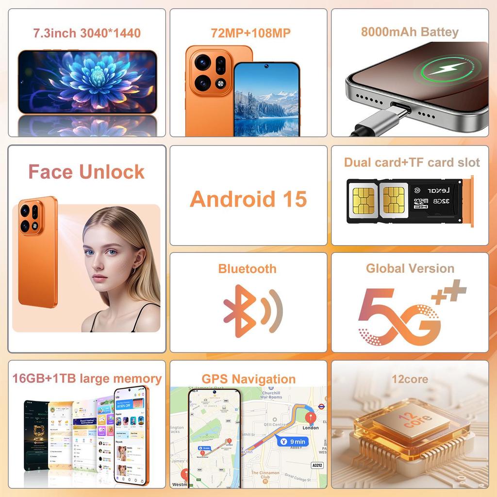 X9Pro 5G Android Smartphone, 16GB RAM + 1TB Storage, OTG Support, New Hot Model