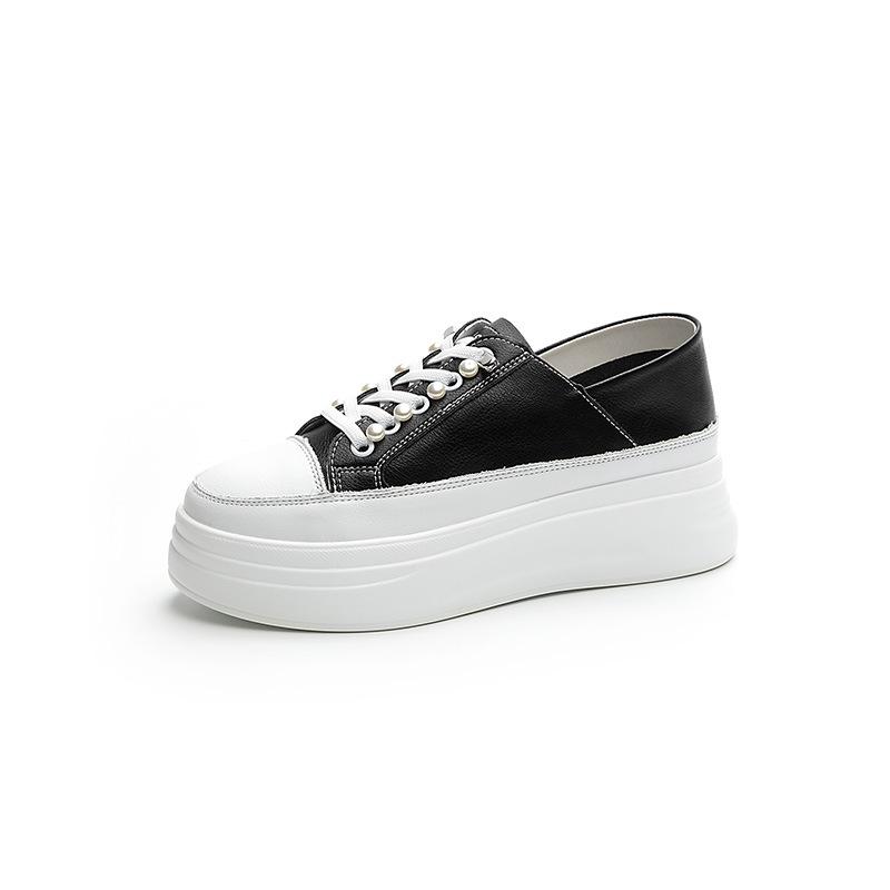 Two Wearing Little White Shoes Women's Spring and Summer New Mesh Breathable Lightweight Thick Sole Heightening Soft Leather Lace-up Casual Shoes