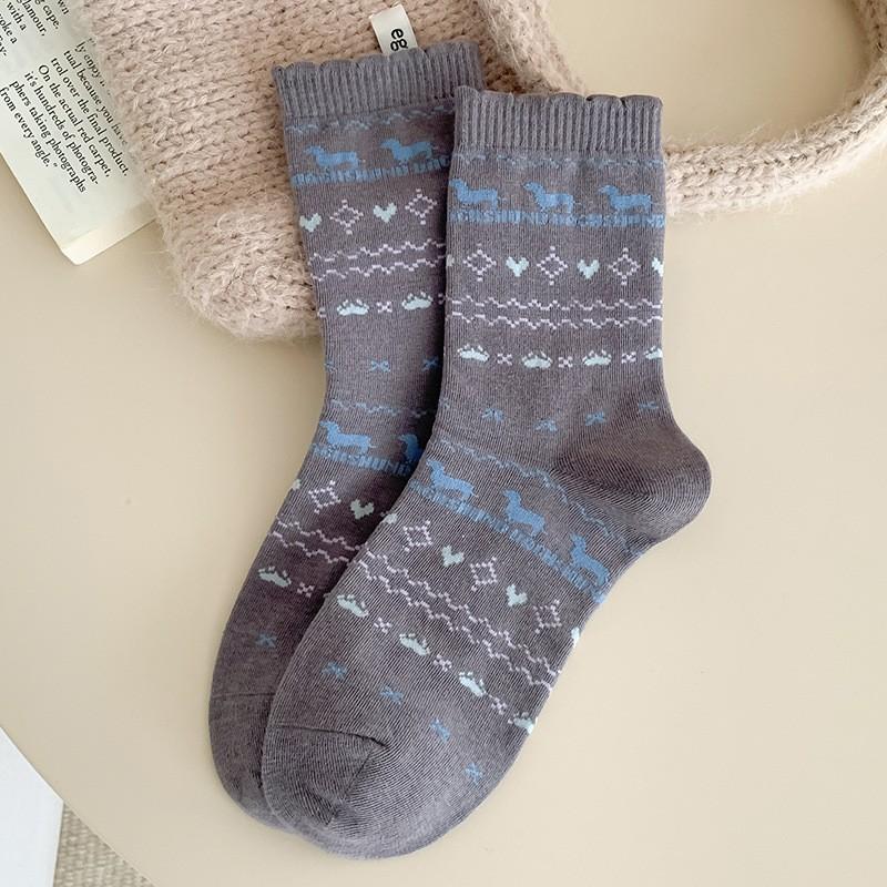 Socks Pure Cotton Tube Socks Spring And Autumn Versatile Internet Celebrity Pastoral Cotton Sweat-Absorbing Deodorant Tube Socks