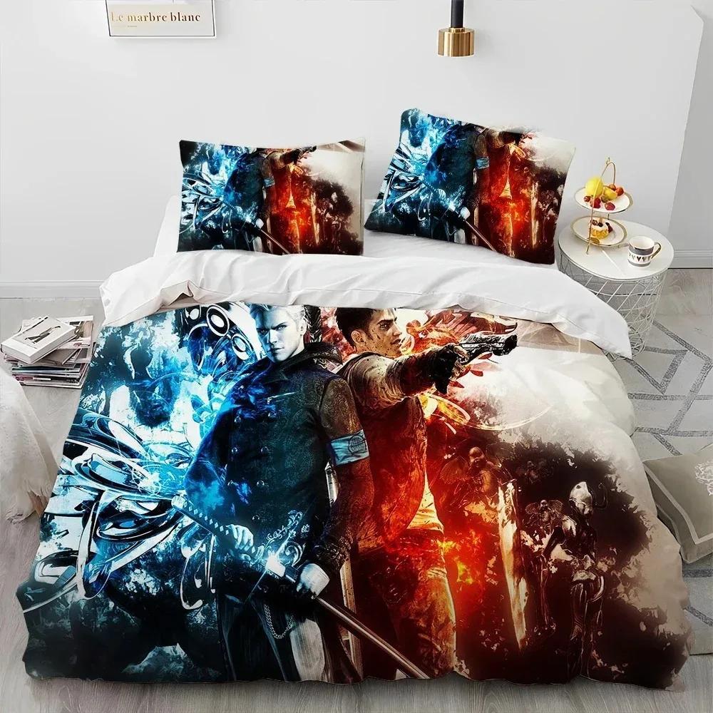 D-Devil May Cry DMC Game Gamer Comforter Bedding Set,Duvet Cover Bed Set Quilt Cover Pillowcase,king Queen Size Bedding Set Kid