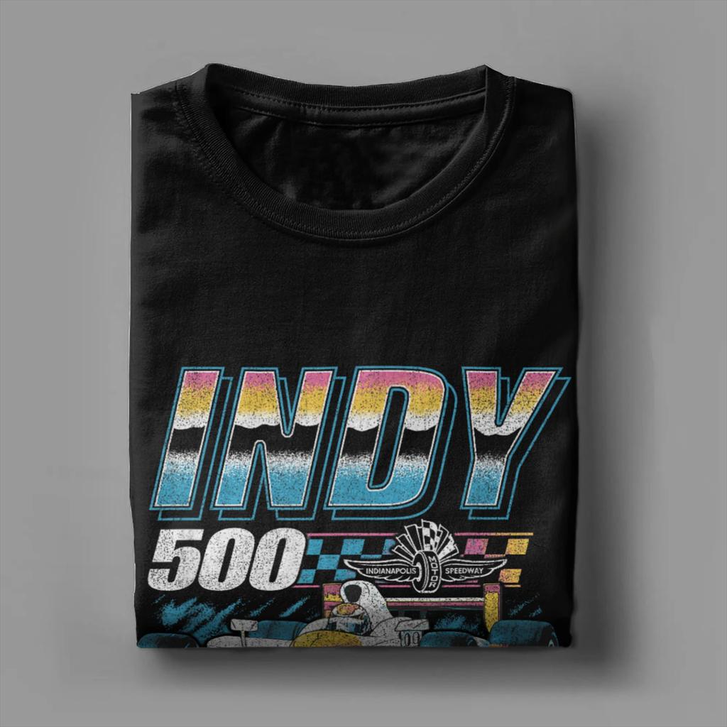 Indianapolis Motor Speedway T-Shirts Herren Distressed Chrome Neon Vintage 100% Baumwoll-Tees Kurzarm-T-Shirt Übergröße Kleidung