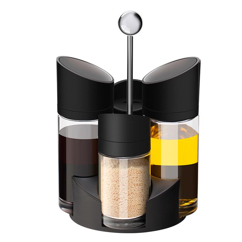

5Pcs Rotating Cruet Sets for Spice Container Seasoning Jar Salt and Pepper Shaker with Oil Vinegar Bottle Kitchen Storage Rack