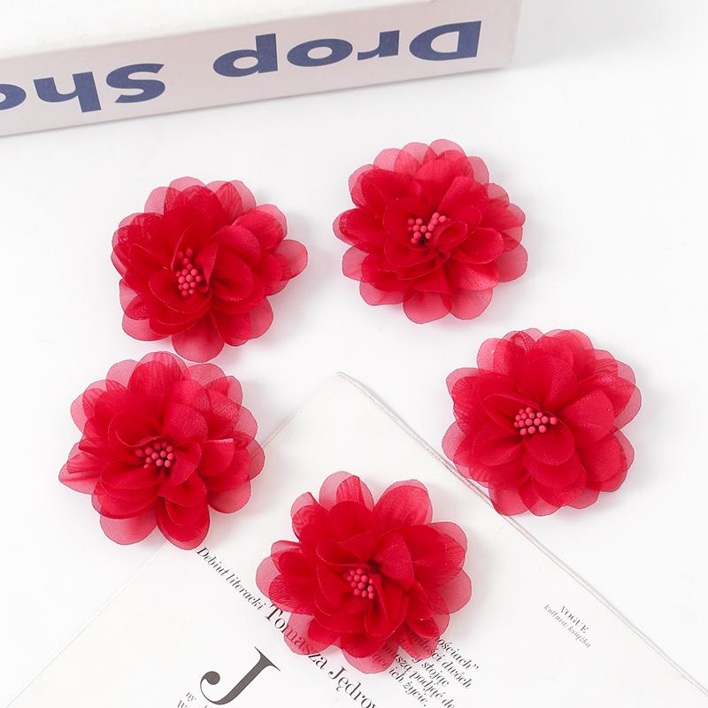 2/5Pcs 6CM Chiffon Fabric Artificial Flower For Home Room Wedding Invitation Artificial Flowers For Dress Decoration Accessories