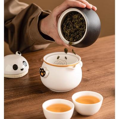 Panda Outdoor Travel Tea Set Chinese Ceramic Teapot Teacup Portable One Pot Three Cups