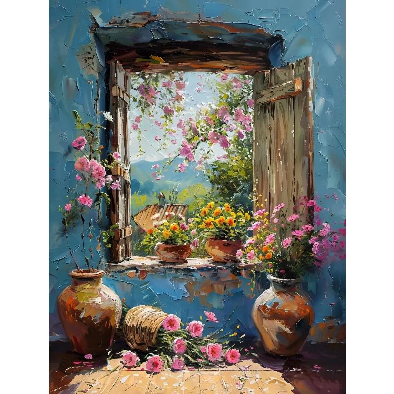 Abstract Colorful Graffiti Town Landscape Canvas Painting Modern Art Window Sea View Aesthetic Posters Prints Living Room Decor